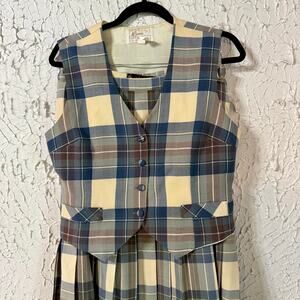 Vintage Plaid Wool Vest Skirt Set 2 Piece Scottish Tartan Preppy Cottagecore Sml